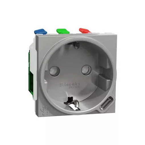 Schneider Electric NU301730 UNICA SYSTEM+ 2P+F csatlakozóaljzat USB C töltővel, biztonsági zsaluval, rugós, 16A /2.1A, alumínium