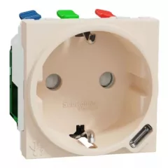   Schneider Electric NU301744 UNICA SYSTEM+ 2P+F csatlakozóaljzat USB C töltővel, biztonsági zsaluval, rugós, 16A /2.1A, bézs