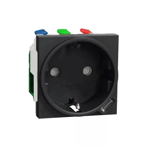 Schneider Electric NU301754 UNICA SYSTEM+ 2P+F csatlakozóaljzat USB C töltővel, biztonsági zsaluval, rugós, 16A /2.1A, antracit
