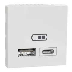   Schneider Electric NU301818 UNICA SYSTEM+ Dupla USB töltő, A+C, 2.1A, fehér