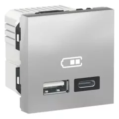   Schneider Electric NU301830 UNICA SYSTEM+ Dupla USB töltő, A+C, 12W, alumínium
