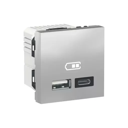 Schneider Electric NU301830 UNICA SYSTEM+ Dupla USB töltő, A+C, 12W, alumínium