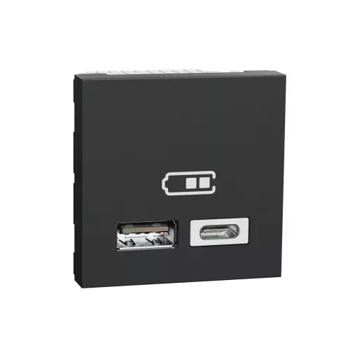 Schneider Electric NU301854 UNICA SYSTEM+ Dupla USB töltő, A+C, 12W, antracit