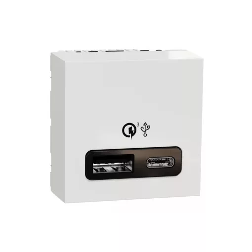 Schneider Electric NU301918 UNICA SYSTEM+ Dupla USB töltő, A+C, 18W, fehér
