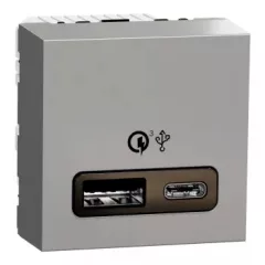   Schneider Electric NU301930 UNICA SYSTEM+ Dupla USB töltő, A+C, 18W, alumínium