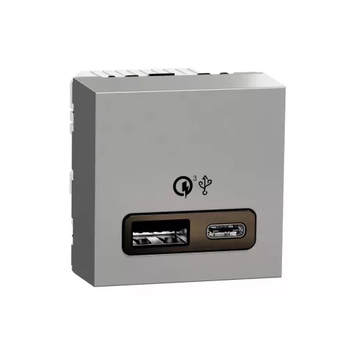 Schneider Electric NU301930 UNICA SYSTEM+ Dupla USB töltő, A+C, 18W, alumínium