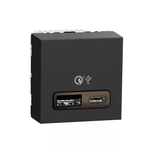 Schneider Electric NU301954 UNICA SYSTEM+ Dupla USB töltő, A+C, 18W, antracit