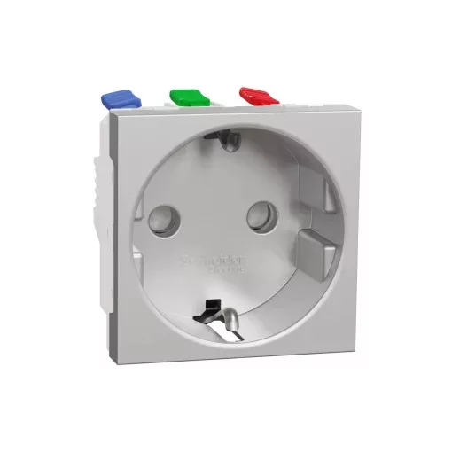 Schneider Electric NU305730 UNICA SYSTEM+ 2P+F csatlakozóaljzat, biztonsági zsaluval, rugós, alumínium