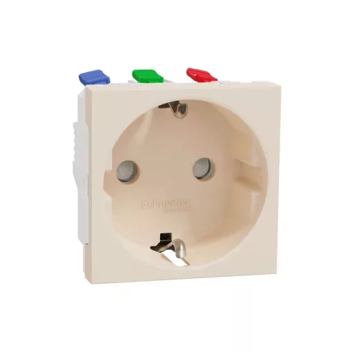 Schneider Electric NU305744 UNICA SYSTEM+ 2P+F csatlakozóaljzat, biztonsági zsaluval, rugós, bézs