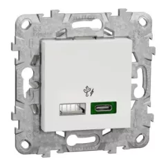   Schneider Electric NU501318 UNICA SYSTEM+ Dupla USB gyorstöltő, A+C, 45W, rögzítőkerettel, fehér