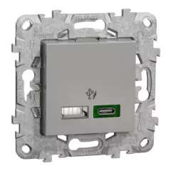  Schneider Electric NU501330 UNICA SYSTEM+ Dupla USB gyorstöltő, A+C, 45W, rögzítőkerettel, alumínium