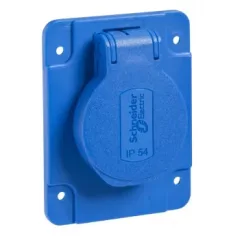   Schneider Electric, PKS62B, Háztartási aljzat (Schuko), 2P+F 16A 250V 50/60 Hz, 65x85 nyíláshoz, kék, IP54, oldalsó kábel bevezetéssel, PratiKa ( Schneider PKS62B)