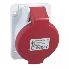   Schneider Electric, PKY16F435, ipari csatlakozó beépíthető dugalj ferde 5P (3P+N+F) 16A 6h, 400V 50/60 Hz, IP44, Dafb-164, piros, rugós csatlakozás, PratiKa (Schneider PKY16F435)