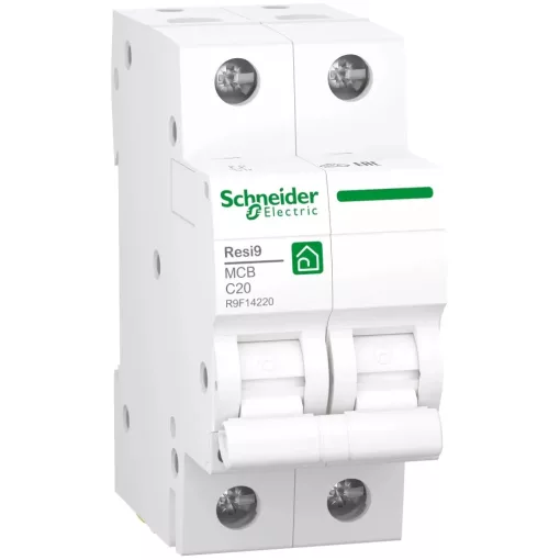 Schneider Electric, Resi9, R9F14220, Kismegszakító 2P,20A, C karakterisztika, 4,5 kA Resi9 (Schneider R9F14220) - KÉSZLET EREJÉIG !!