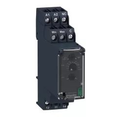   Schneider RM22LG11MR Zelio Control folyadékszint-figyelő relé, 1CO, 8A, 24…240VAC/DC, mérési tart.:5…100kOhm, ki- és bekapcsolás késlelt.
