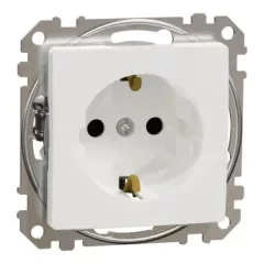   Schneider Electric SDD111021 földelt csatlakozóaljzat (dugalj), biztonsági zsaluval (gyermekvédelemmel), 2P+F, fehér burkolattal, csavaros bekötés, keret nélkül, süllyesztett, 16A 250V IP20 (Sedna Design / Elements)