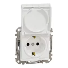  Schneider Electric SDD111023 földelt csatlakozóaljzat (dugalj), biztonsági zsaluval (gyermekvédelemmel), csapófedéllel, 2P+F, fehér burkolattal, csavaros bekötés, keret nélkül, süllyesztett, 16A 250V IP20 (Sedna Design / Elements)