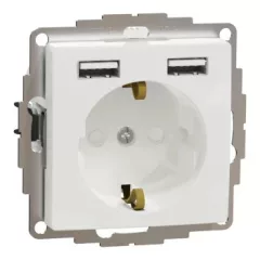   Schneider Electric SDD111052 2P+F csatlakozóaljzat biztonsági zsaluval (gyermekvédelemmel), dupla A+A USB töltővel, fehér burkolattal, keret nélkül, 16A 250V AC, rugós bekötés (Sedna Design / Elements)