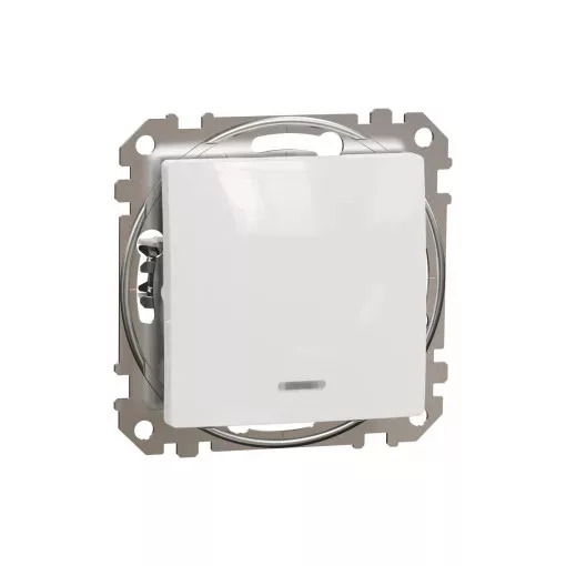 Schneider Electric SDD111101L egypólusú kapcsoló (101), fehér burkolattal, kék jelzőfénnyel, rugós bekötés, kerét nélkül, süllyesztett, 10A 250V IP20 (Sedna Design / Elements)