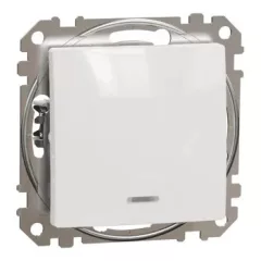   Schneider Electric SDD111111L egypólusú nyomó (N101), fehér burkolattal, kék jelzőfénnyel, rugós bekötés, kerét nélkül, süllyesztett, 10A 250V IP20 (Sedna Design / Elements)