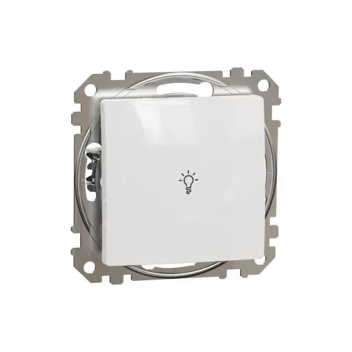 Schneider Electric SDD111132 egypólusú nyomó (N101), fehér burkolattal, lámpajellel, rugós bekötés, kerét nélkül, süllyesztett, 10A 250V IP20 (Sedna Design / Elements)