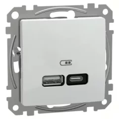   Schneider Electric SDD111405 Dupla USB töltő A+C típusú 3A - 21W, fehér burkolattal, keret nélkül, csavaros bekötés (Sedna Design / Elements)