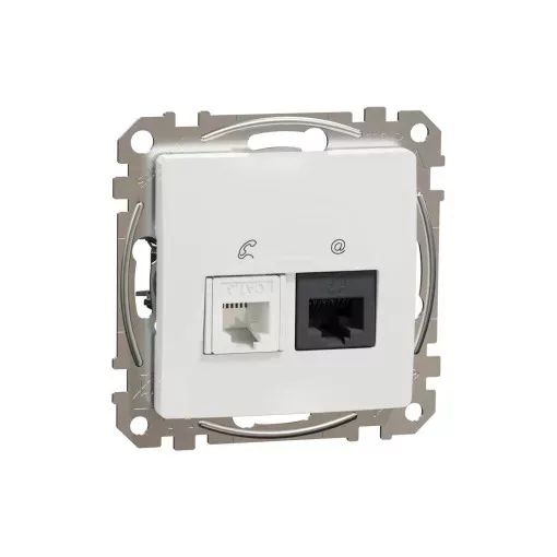 Schneider Electric SDD111468 kombinált csatlakozóaljzat 1xRJ45 + 1xRJ11 (informatikai UTP cat6 + telefon) fehér burkolattal, keret nélkül, csavaros bekötés (Sedna Design / Elements)