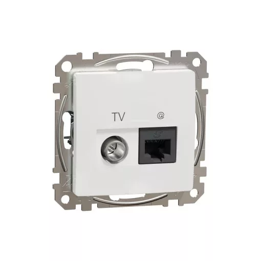 Schneider Electric SDD111469T kombinált csatlakozóaljzat 1xRJ45 + 1xTV (informatikai UTP cat6 + végzáró 4dB) fehér burkolattal, keret nélkül, csavaros bekötés (Sedna Design / Elements)