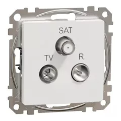   Schneider Electric SDD111484 átmenő TV-Rádió-SAT csatlakozóaljzat 7 dB(TV) 10 dB(Rádió) 3 dB (SAT), fehér burkolattal, keret nélkül, csavaros bekötés (Sedna Design / Elements)