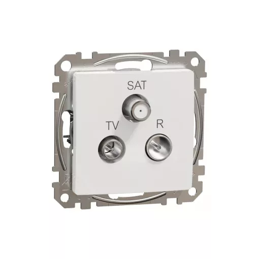 Schneider Electric SDD111484 átmenő TV-Rádió-SAT csatlakozóaljzat 7 dB(TV) 10 dB(Rádió) 3 dB (SAT), fehér burkolattal, keret nélkül, csavaros bekötés (Sedna Design / Elements)