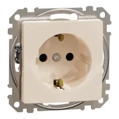   Schneider Electric SDD112021 földelt csatlakozóaljzat (dugalj), biztonsági zsaluval (gyermekvédelemmel), 2P+F, bézs burkolattal, csavaros bekötés, keret nélkül, süllyesztett, 16A 250V IP20 (Sedna Design / Elements)