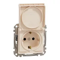   Schneider Electric SDD112023 földelt csatlakozóaljzat (dugalj), biztonsági zsaluval (gyermekvédelemmel), csapófedéllel, 2P+F, bézs burkolattal, csavaros bekötés, keret nélkül, süllyesztett, 16A 250V IP20 (Sedna Design / Elements)