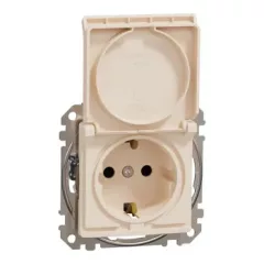   Schneider Electric SDD112024 földelt csatlakozóaljzat (dugalj), biztonsági zsaluval (gyermekvédelemmel), csapófedéllel, 2P+F, bézs burkolattal, rugós bekötés, keret nélkül, süllyesztett, 16A 250V IP20 (Sedna Design / Elements)