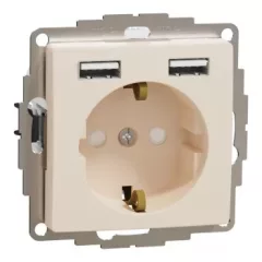   Schneider Electric SDD112052 2P+F csatlakozóaljzat biztonsági zsaluval (gyermekvédelemmel), dupla A+A USB töltővel, bézs burkolattal, keret nélkül, 16A 250V AC, rugós bekötés (Sedna Design / Elements)