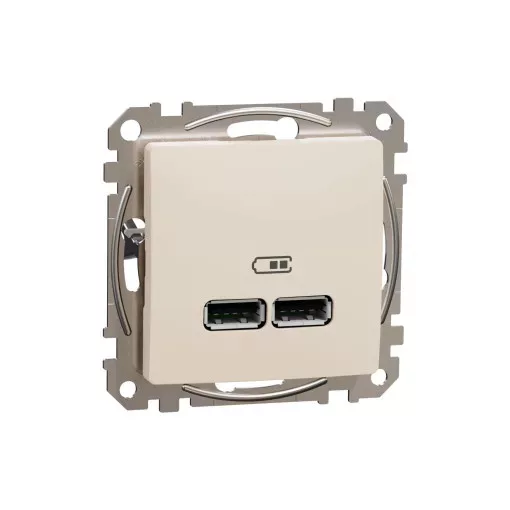 Schneider Electric SDD112401 Dupla USB töltő A+A típusú 2.1A, bézs burkolattal, keret nélkül, csavaros bekötés (Sedna Design / Elements)
