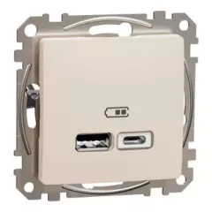   Schneider Electric SDD112402 Dupla USB töltő A+C típusú 2.4A, bézs burkolattal, keret nélkül, csavaros bekötés (Sedna Design / Elements) - KÉSZLET EREJÉIG !!