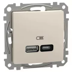   Schneider Electric SDD112405 Dupla USB töltő A+C típusú 3A - 21W, bézs burkolattal, keret nélkül, csavaros bekötés (Sedna Design / Elements)