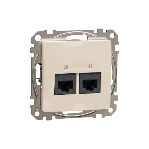 Schneider Electric SDD112452 Informatikai csatlakozóaljzat 2xRJ45, Cat5e UTP, bézs burkolattal, keret nélkül, csavaros bekötés (Sedna Design / Elements)