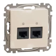   Schneider Electric SDD112462 Informatikai csatlakozóaljzat 2xRJ45, Cat6 UTP, bézs burkolattal, keret nélkül, csavaros bekötés (Sedna Design / Elements)
