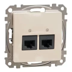   Schneider Electric SDD112467 Informatikai csatlakozóaljzat 2xRJ45, Cat6A UTP, bézs burkolattal, keret nélkül, csavaros bekötés (Sedna Design / Elements)