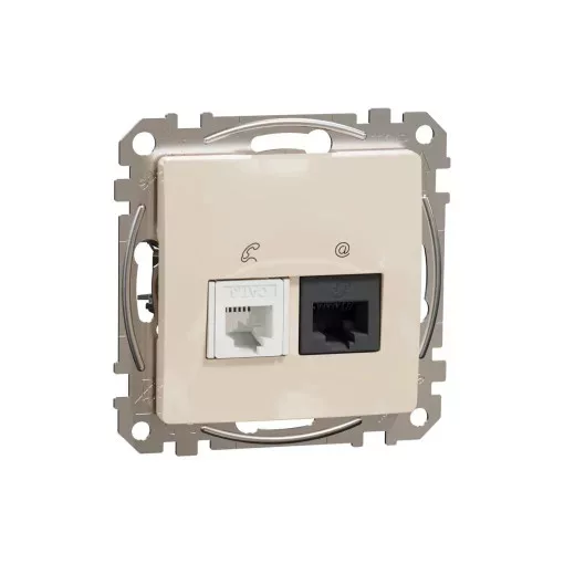 Schneider Electric SDD112468 kombinált csatlakozóaljzat 1xRJ45 + 1xRJ11 (informatikai UTP cat6 + telefon) bézs burkolattal, keret nélkül, csavaros bekötés (Sedna Design / Elements)