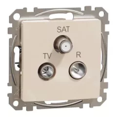   Schneider Electric SDD112484 átmenő TV-Rádió-SAT csatlakozóaljzat 7 dB(TV) 10 dB(Rádió) 3 dB (SAT), bézs burkolattal, keret nélkül, csavaros bekötés (Sedna Design / Elements)