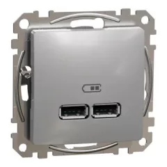   Schneider Electric SDD113401 Dupla USB töltő A+A típusú 2.1A, alumínium burkolattal, keret nélkül, csavaros bekötés (Sedna Design / Elements)