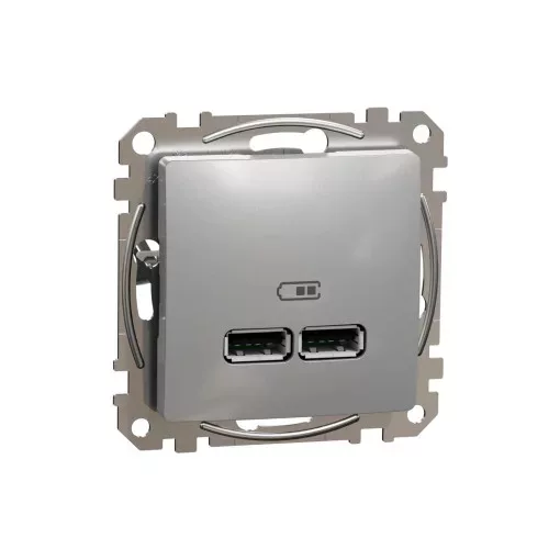 Schneider Electric SDD113401 Dupla USB töltő A+A típusú 2.1A, alumínium burkolattal, keret nélkül, csavaros bekötés (Sedna Design / Elements)