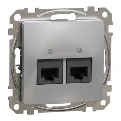   Schneider Electric SDD113452 Informatikai csatlakozóaljzat 2xRJ45, Cat5e UTP, alumínium burkolattal, keret nélkül, csavaros bekötés (Sedna Design / Elements)
