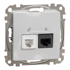   Schneider Electric SDD113468 kombinált csatlakozóaljzat 1xRJ45 + 1xRJ11 (informatikai UTP cat6 + telefon) alumínium burkolattal, keret nélkül, csavaros bekötés (Sedna Design / Elements)
