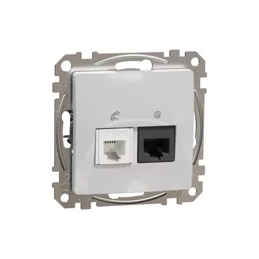 Schneider Electric SDD113468 kombinált csatlakozóaljzat 1xRJ45 + 1xRJ11 (informatikai UTP cat6 + telefon) alumínium burkolattal, keret nélkül, csavaros bekötés (Sedna Design / Elements)