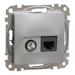   Schneider Electric SDD113469T kombinált csatlakozóaljzat 1xRJ45 + 1xTV (informatikai UTP cat6 + végzáró 4dB) alumínium burkolattal, keret nélkül, csavaros bekötés (Sedna Design / Elements)