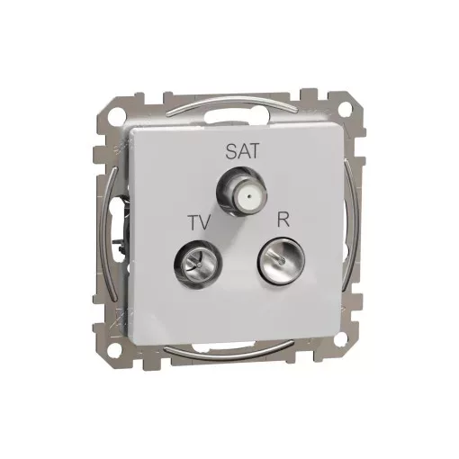 Schneider Electric SDD113484 átmenő TV-Rádió-SAT csatlakozóaljzat 7 dB(TV) 10 dB(Rádió) 3 dB (SAT), alumínium burkolattal, keret nélkül, csavaros bekötés (Sedna Design / Elements)
