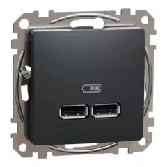   Schneider Electric SDD114401 Dupla USB töltő A+A típusú 2.1A, antracit burkolattal, keret nélkül, csavaros bekötés (Sedna Design / Elements)